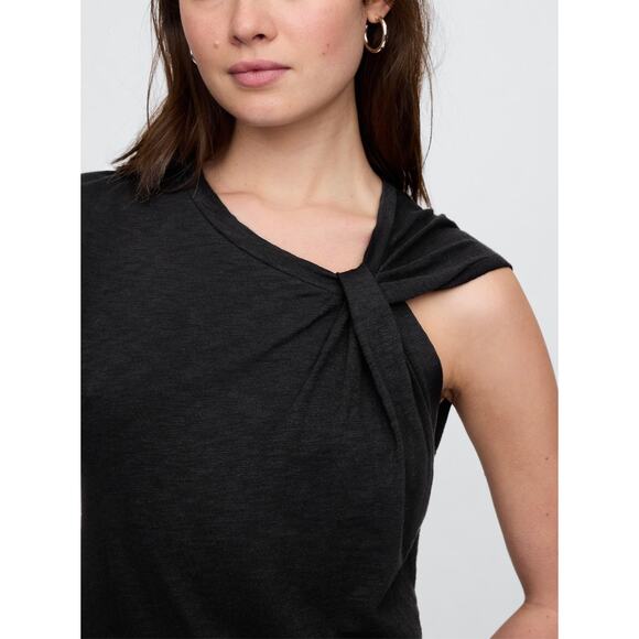 NWT Gap Slub Tie‎ Sleeve T-Shirt Mini Dress Black Size XS Knot Open Minimalist - Picture 3 of 11